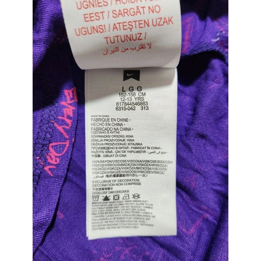 Nike Girls Gray Black Stripe‎ Purple Tank Tee Size L